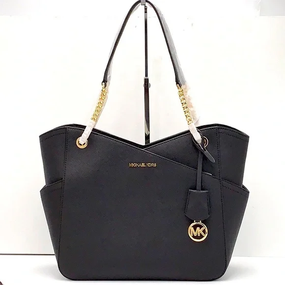 MICHAEL KORSJet Set Large Saffiano Leather XCHAIN Shoulder Bag BLACK COLOR
